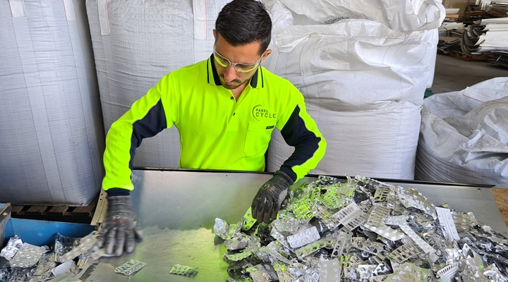 Blister pack recycling worker.