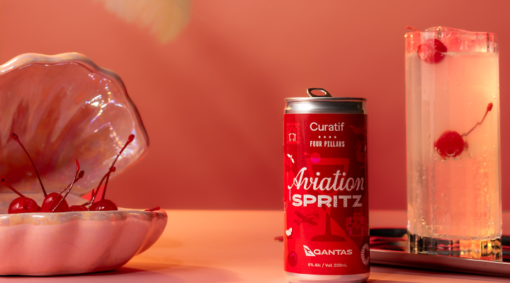 A lifestyle shot of Qantas x Curatif x Four Pillars Aviation Spritz