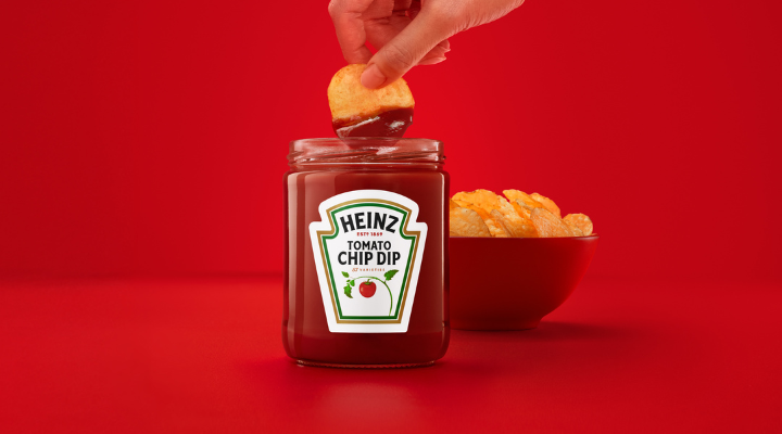 Heinz chip dip lifestyle shot with a potato chip