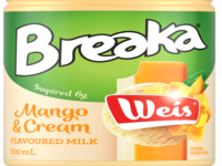 Image of Breaka mango and cream flavoured milk label.