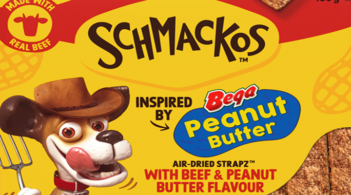 Image of Schmackos peanut butter treats packaging.