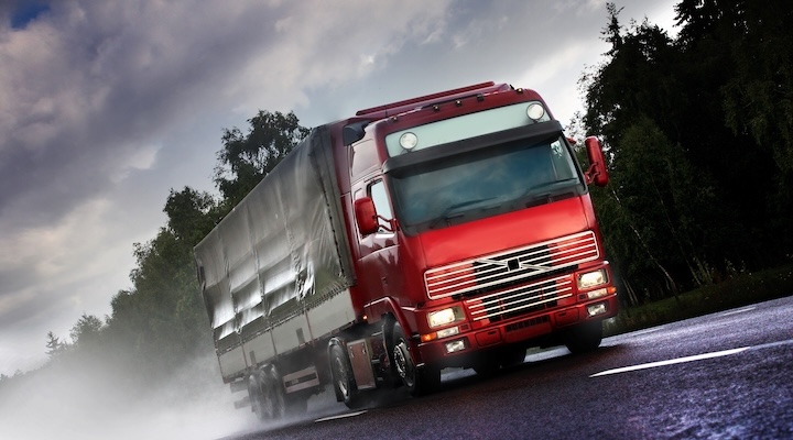 Truck driving on road
