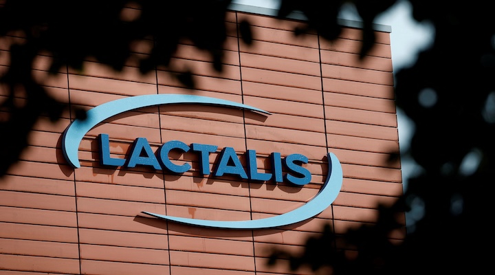 The logo of Lactalis Group is seen at the French dairy group Lactalis headquarters in Laval, France
