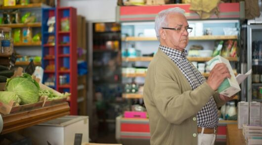 Man scanning through products