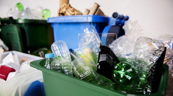 Recyclable Trash with Plastic Glass Bottles and Papers