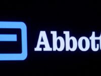 Abbott Laboratories logo is displayed on a screen at the New York Stock Exchange (NYSE)