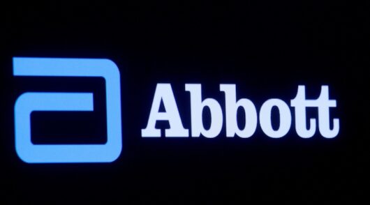 Abbott Laboratories logo is displayed on a screen at the New York Stock Exchange (NYSE)
