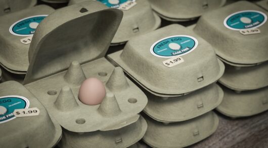 3D illustration of cartons with only one egg; concept of shrinkflation
