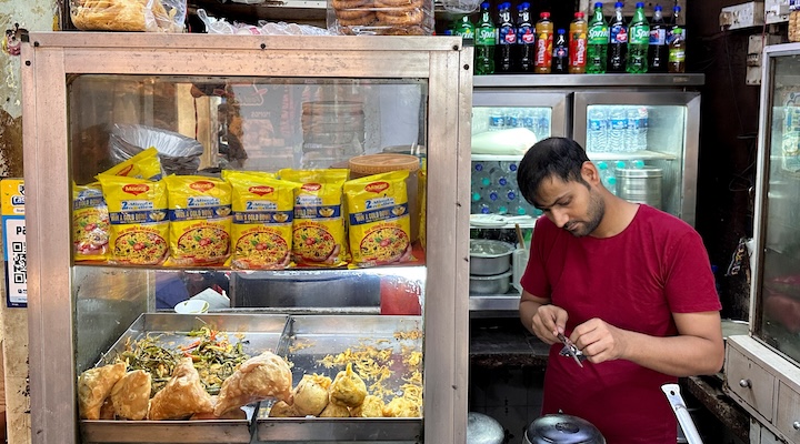 Nestle Maggi 2-Minute Noodles packets are dispayed at a food stall in Mumbai