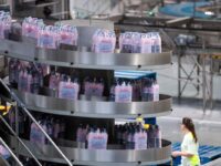 Bottles of Evian water, part of Danone group, in the new bottling plant
